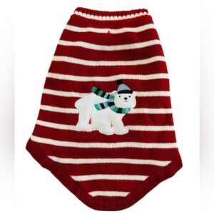 Polar Bear Red & White Stripes Dog Sweater size Large